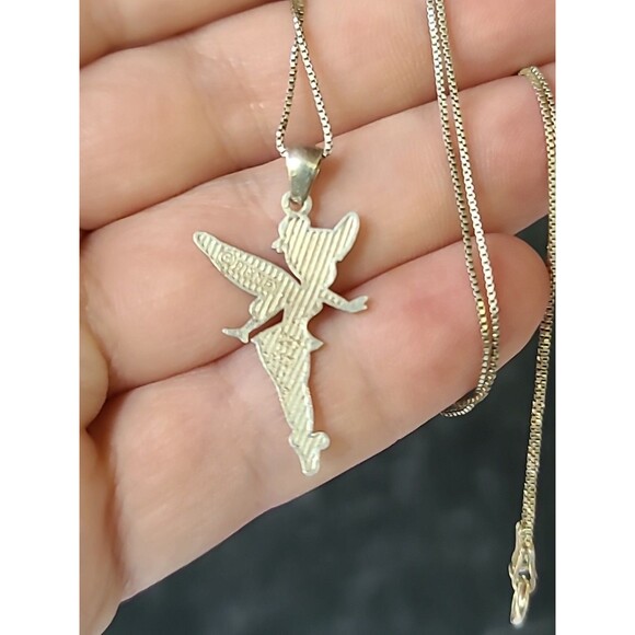 Disney 925 Sterling Silver Tinker Bell Pendant Necklace Vintage Italy JCM - Picture 4 of 10